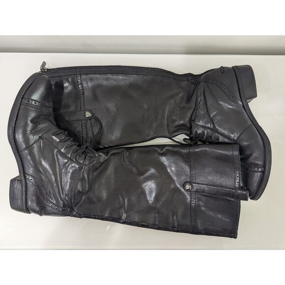 Sam Edelman Size 6.5 Perron Brogue Cap Toe Laced Zip Up Black Riding Boot - Picture 5 of 8